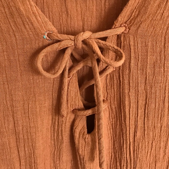 ZARA Dress Kaftan Coverup Lace Up Tie V Neck Frayed Hem Terra-Cotta Size Large - Picture 3 of 16